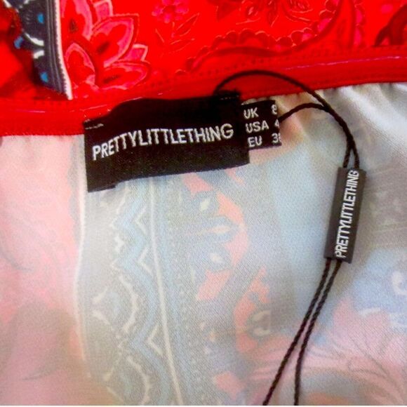 PrettyLittleThing Multi Paisley Bardot Knot Detail Blazer Dress NWT - Picture 11 of 12